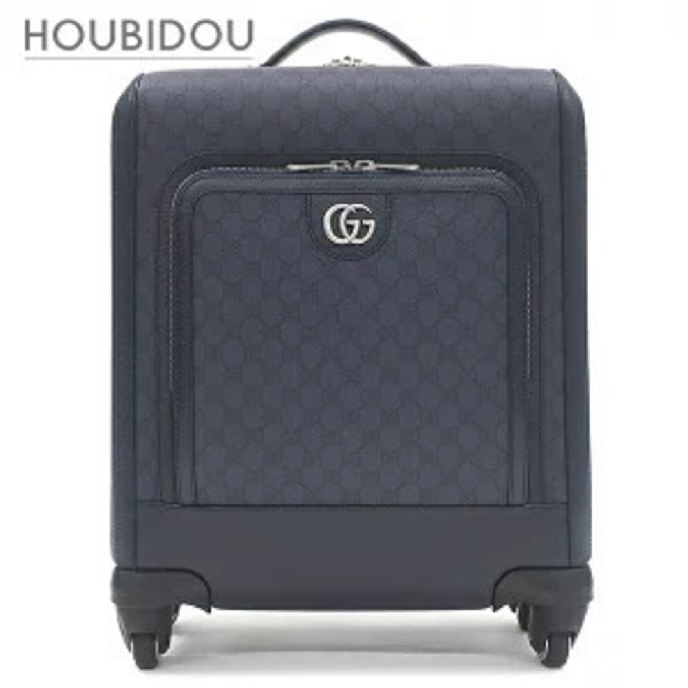 Gucci Savoy Cabin Trolley Bag GG Supreme Canvas Leather Navy Blue Suitcase